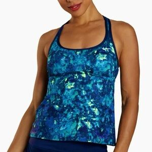 NEW Size M Nike Blue Green Tie Dye Racerback Soft Cup Tankini Swim TOP ONLY